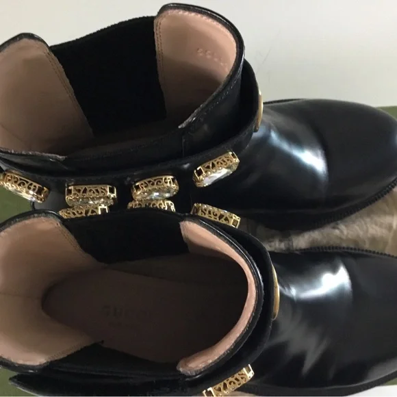 Gucci Leather Boots with Crystal  And GG Logo Ankle Belt - Picture 8 of 16